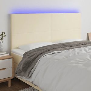vidaXL Tăblie de pat cu LED, crem, 200x5x118/128 cm, piele ecologică imagine