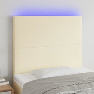 vidaXL Tăblie de pat cu LED, crem, 100x5x118/128 cm, piele ecologică imagine