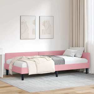 vidaXL Cadru de pat colțar cu headboard Roz 90 cm x 200 cm țesătură imagine