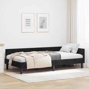 vidaXL Cadru de pat colțar cu headboard Negru 90 cm x 200 cm țesătură imagine