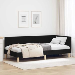 vidaXL Cadru de pat colțar cu headboard Negru 100 cm x 200 cm țesătură imagine