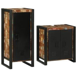 vidaXL Set de mobilier pentru baie cu ușă 2 pcs Lemn recuperat solid imagine