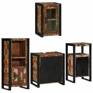 vidaXL Set de mobilier pentru baie cu ușă 4 pcs Lemn recuperat solid imagine