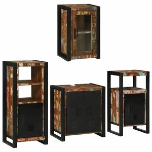 vidaXL Set de mobilier pentru baie cu ușă 4 pcs Lemn recuperat solid imagine