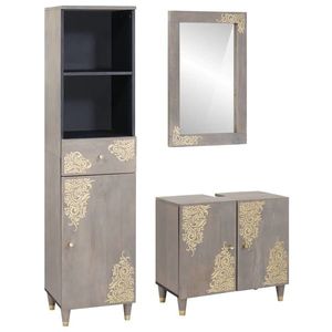 vidaXL Set dulap baie cu sertar cu ușă 3 pcs Gri Lemn de mango solid imagine