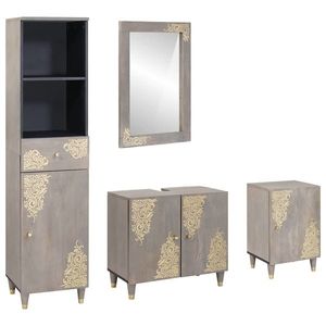 vidaXL Set dulap baie cu sertar cu ușă 4 pcs Gri Lemn de mango solid imagine