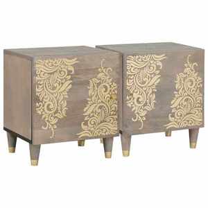 vidaXL Noptieră cu ușă 2 pcs Gri 40 x 33 x 46 cm Lemn de mango solid imagine