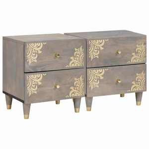 vidaXL Dulap de noapte 2 pcs Gri 40 x 33 x 46 cm Lemn de mango solid imagine