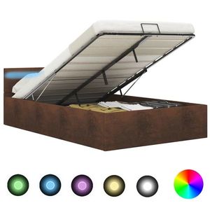 vidaXL Cadru pat hidraulic cu ladă și LED, maro, 120 x 200 cm, textil imagine