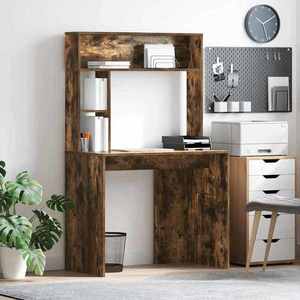 vidaXL Birou cu raft Stejar fumuriu 91 x 50 x 149 cm Lemn compozit imagine