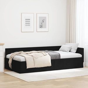 vidaXL Cadru de pat colțar cu headboard Negru 100 cm x 200 cm țesătură imagine