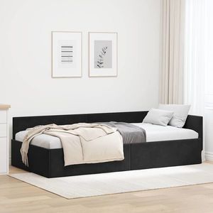 vidaXL Cadru de pat colțar cu headboard Negru 100 cm x 200 cm țesătură imagine