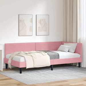 vidaXL Cadru de pat colțar cu headboard Roz 90 cm x 190 cm țesătură imagine