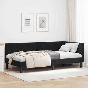 vidaXL Cadru de pat colțar cu headboard Negru 90 cm x 190 cm țesătură imagine