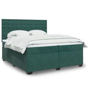 vidaXL Pat box spring cu saltea, verde închis, 200x200 cm, catifea imagine