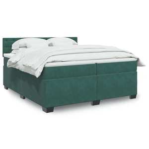 vidaXL Pat box spring cu saltea, verde închis, 200x200 cm, catifea imagine
