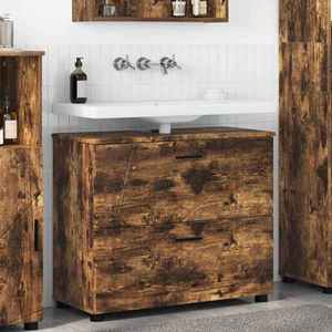 vidaXL Dulap de Baie cu sertar cu ușă Stejar fumuriu 76, 5 x 35 x 64 cm imagine