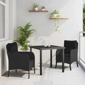 vidaXL Set de masă pentru grădină cu pernă 3 pcs Negru Rattan poli imagine