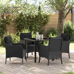 vidaXL Set de masă pentru grădină cu pernă 5 pcs Negru Rattan poli imagine