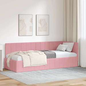 vidaXL Cadru de pat colțar cu headboard Roz 80 cm x 200 cm țesătură imagine