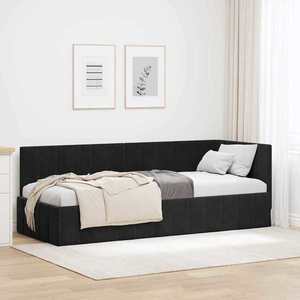 vidaXL Cadru de pat colțar cu headboard Negru 80 cm x 200 cm țesătură imagine