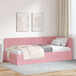 vidaXL Cadru de pat colțar cu headboard Roz 100 cm x 200 cm țesătură imagine
