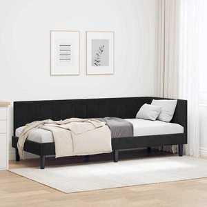 vidaXL Cadru de pat colțar cu headboard Negru 80 cm x 200 cm țesătură imagine