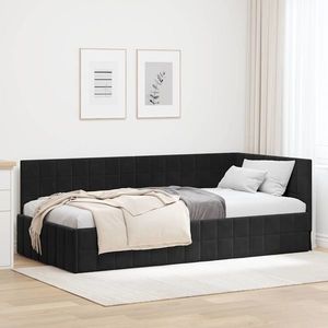 vidaXL Cadru de pat colțar cu headboard Negru 90 cm x 190 cm țesătură imagine
