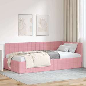 vidaXL Cadru de pat colțar cu headboard Roz 90 cm x 200 cm țesătură imagine