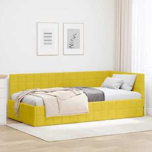 vidaXL Cadru de pat colțar cu headboard Galben 90 x 200 cm Catifea imagine