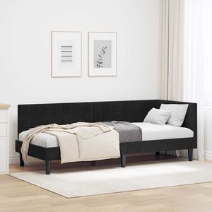 vidaXL Cadru de pat colțar cu headboard Negru 80 cm x 200 cm țesătură imagine