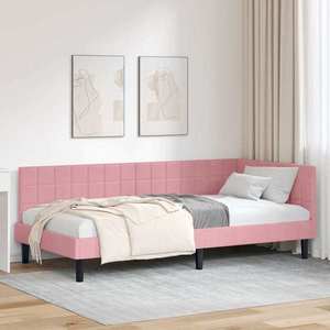 vidaXL Cadru de pat colțar cu headboard Roz 90 cm x 190 cm țesătură imagine