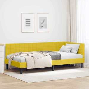 vidaXL Cadru de pat colțar cu headboard Galben 90 cm x 200 cm țesătură imagine
