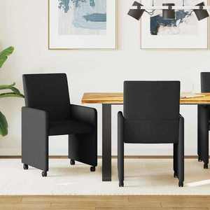 vidaXL Scaune de dining cu roți 2 pcs Negru 57 x 66 x 94 cm țesătură imagine