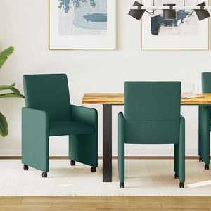vidaXL Scaune de dining cu roți 2 pcs Verde închis 57 x 66 x 94 cm imagine