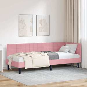 vidaXL Cadru de pat colțar cu headboard Roz 80 cm x 200 cm țesătură imagine