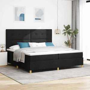 vidaXL Pat cu arcuri cu headboard Negru 200 x 200 cm țesătură imagine