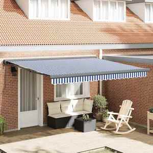 vidaXL Copertină retractabilă albastru/alb, 4x3 m, textil/aluminiu imagine