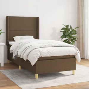 vidaXL Pat box spring cu saltea, maro închis, 90x190 cm, textil imagine