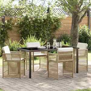 vidaXL Set de masă pentru grădină 5 pcs Bej poliratan imagine
