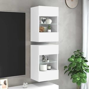 vidaXL Comode de perete cu lumini LED pentru TV, 2 buc., alb, 40x30x60, 5 cm imagine
