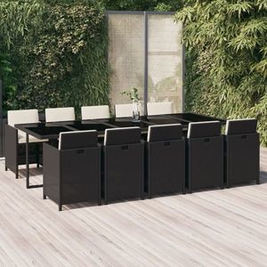 vidaXL Set mobilier de exterior cu perne, 11 piese, negru, poliratan imagine