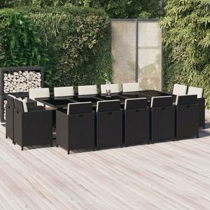 vidaXL Set mobilier de exterior cu perne, 15 piese, negru, poliratan imagine