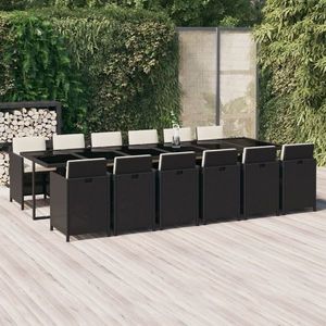 Set mobilier de exterior cu perne, 13 piese, negru, poliratan imagine