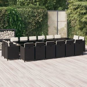 vidaXL Set mobilier de exterior cu perne, 17 piese, negru, poliratan imagine