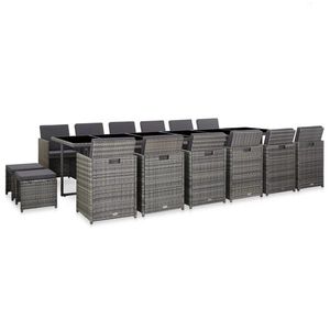 vidaXL Set mobilier de exterior cu perne, 17 piese, gri, poliratan imagine
