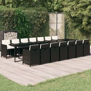 vidaXL Set mobilier de exterior cu perne, 15 piese, negru, poliratan imagine
