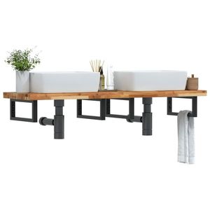 vidaXL Raft pentru lavoar montat pe perete, oțel și lemn masiv acacia imagine