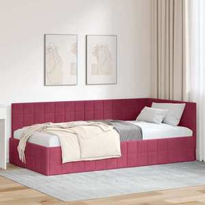 vidaXL Cadru de pat colțar cu headboard bordo 90 x 200 cm Catifea imagine