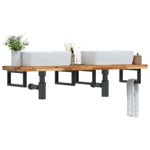 vidaXL Raft pentru lavoar montat pe perete, oțel și lemn masiv acacia imagine